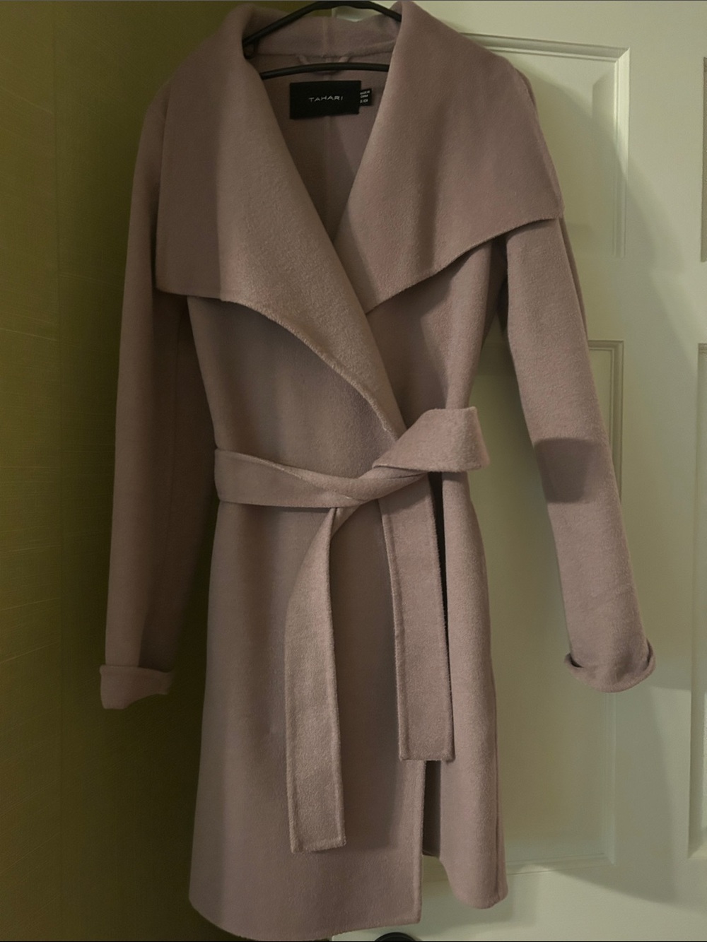 Tahari Dusty Blush Wrap Coat with Belt